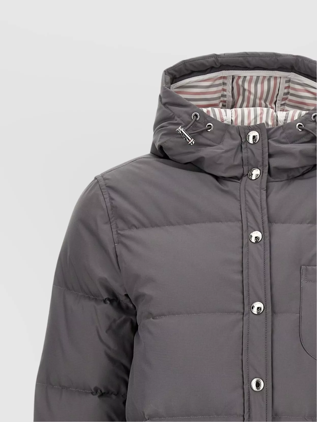 Thom Browne Grey Side-stripe-detail Padded Coat