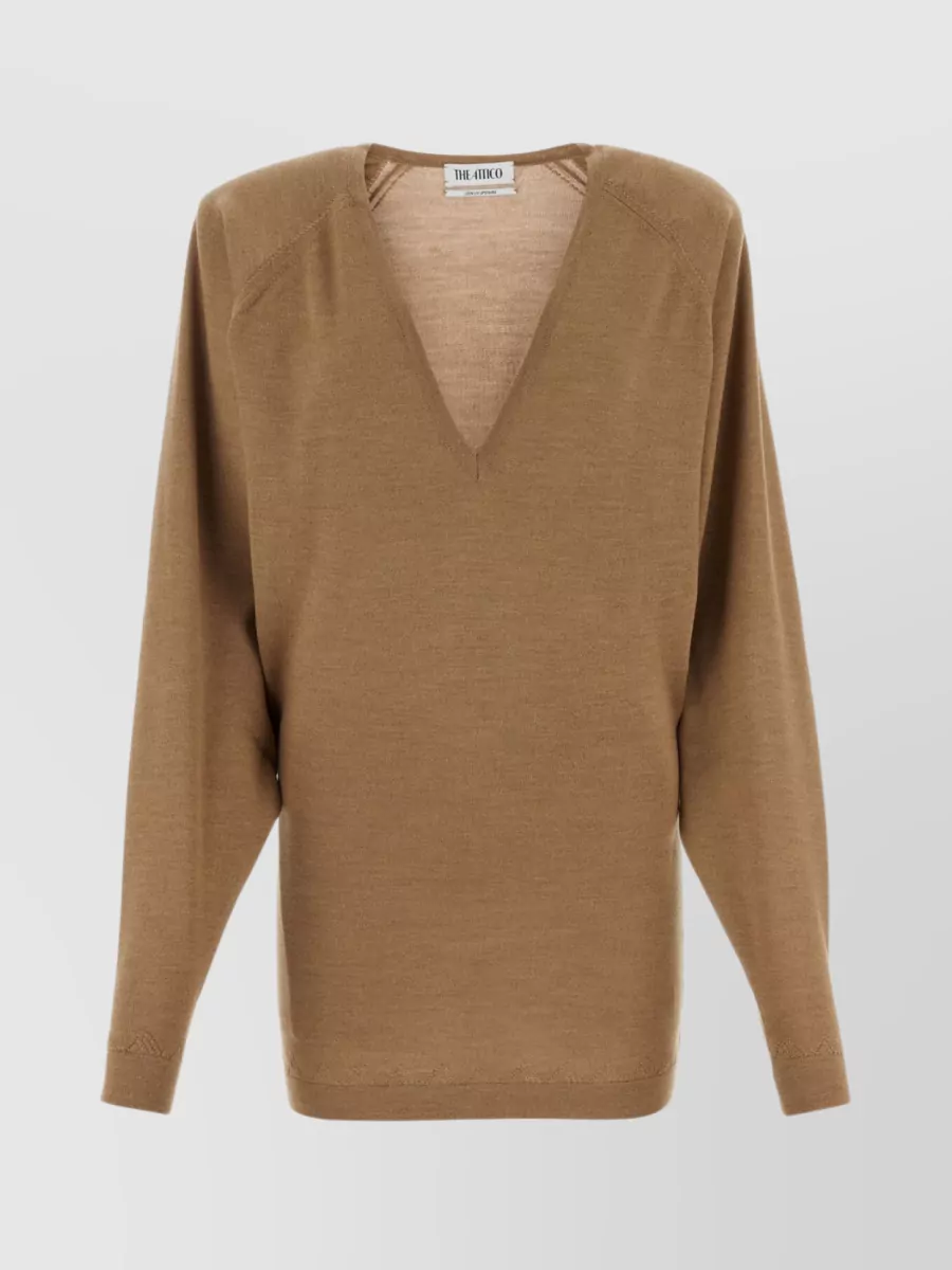 Shop Attico Embroidered V-neck Wool Sweater In Brown