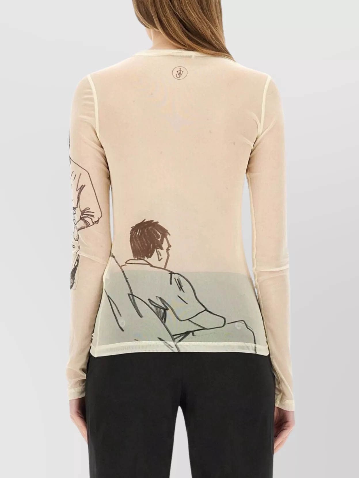Jw Anderson Sheer Graphic Print Top With Long Sleeves