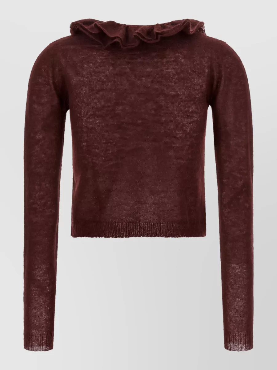 Alberta Ferretti ruffled cropped v-neck mohair-blend sweater
