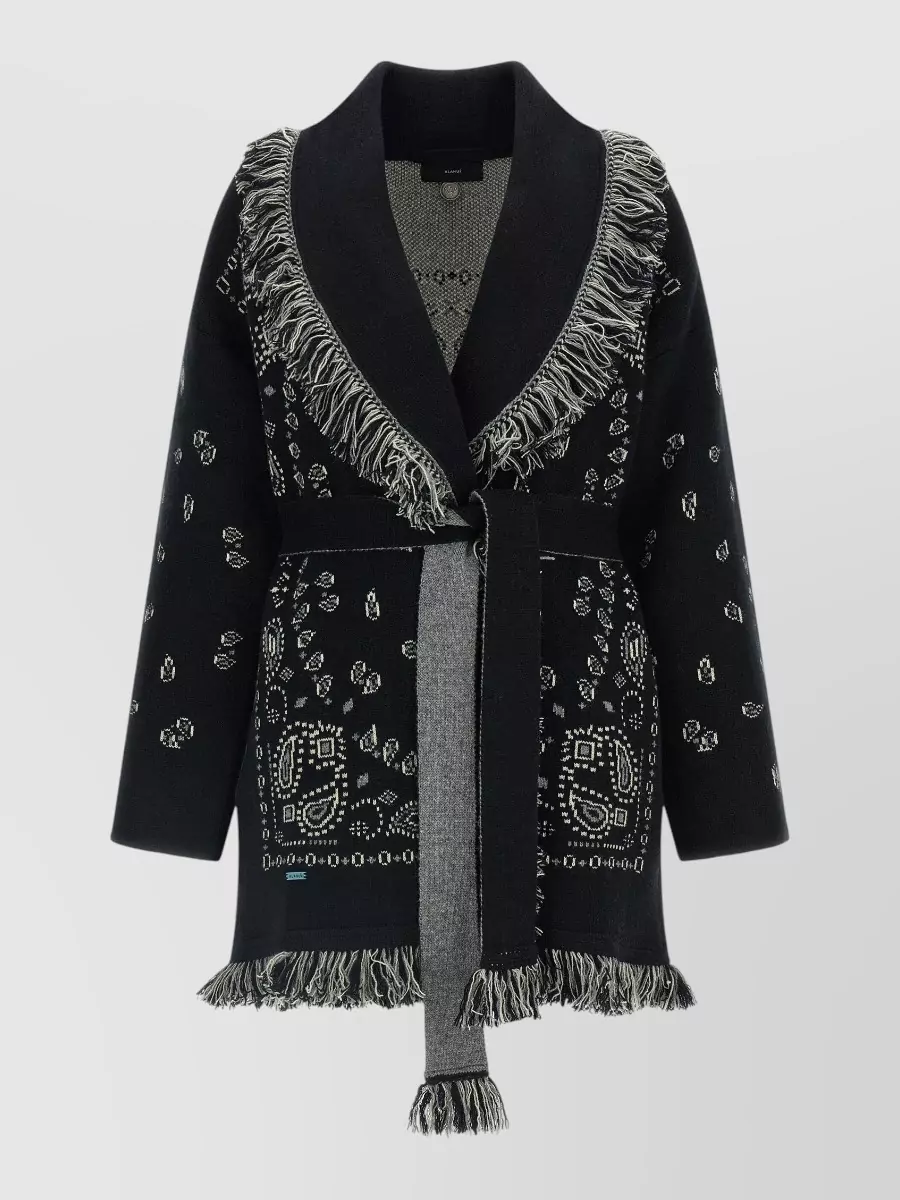 Alanui Cashmere Bandana Fringed Belted Cardigan