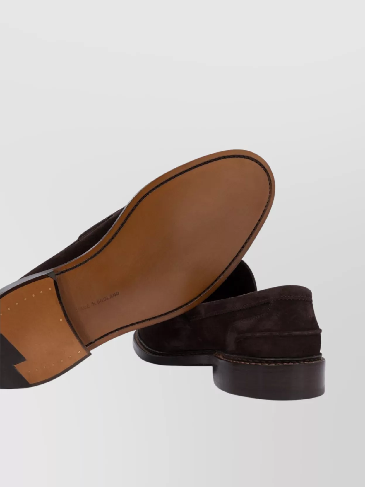 Tricker's Round Toe Stacked Heel Suede Penny Loafers