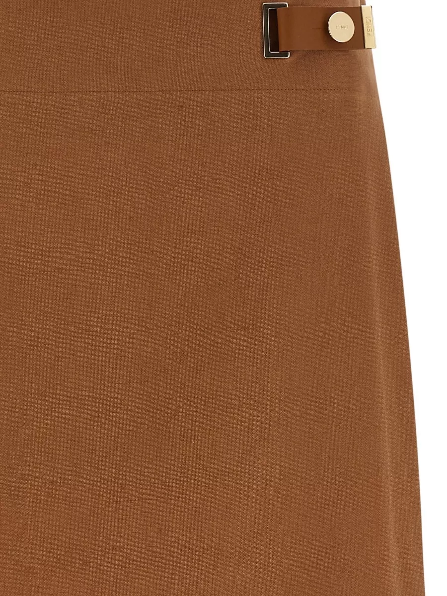 Fendi Linen Blend High-Rise Midi A-Line Skirt