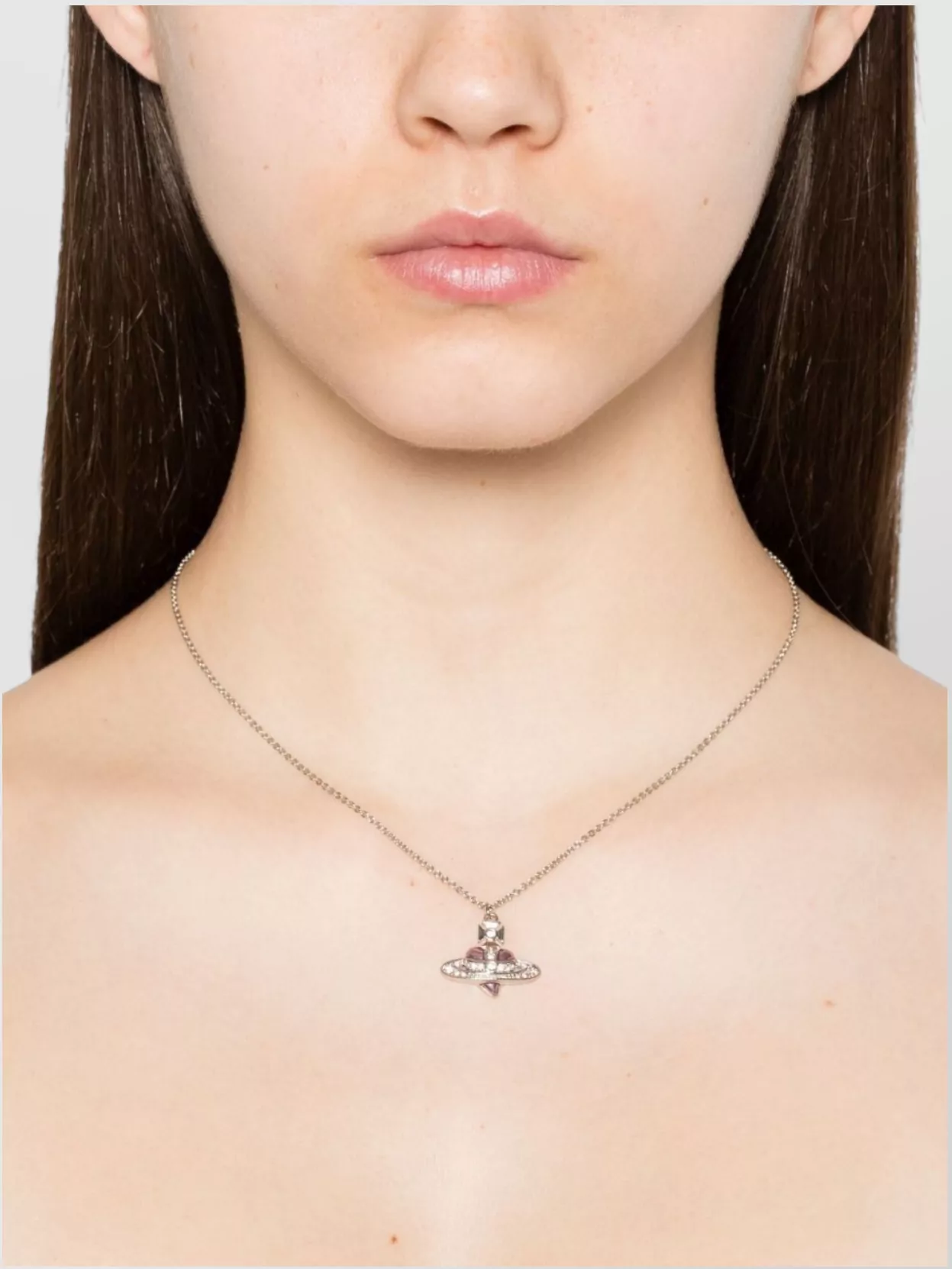 Vivienne Westwood Link Chain Pendant Necklace Pink Gemstones In White