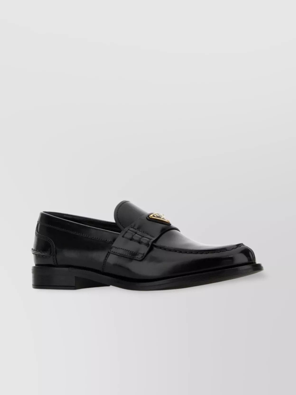 Prada Leather Loafers With Decorative Buckle And Round Toe