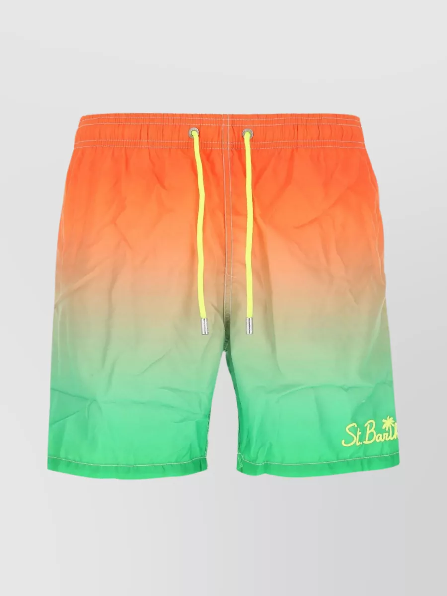 Shop Saint Barth Hemline Slits Polyester Swim Shorts In Orange