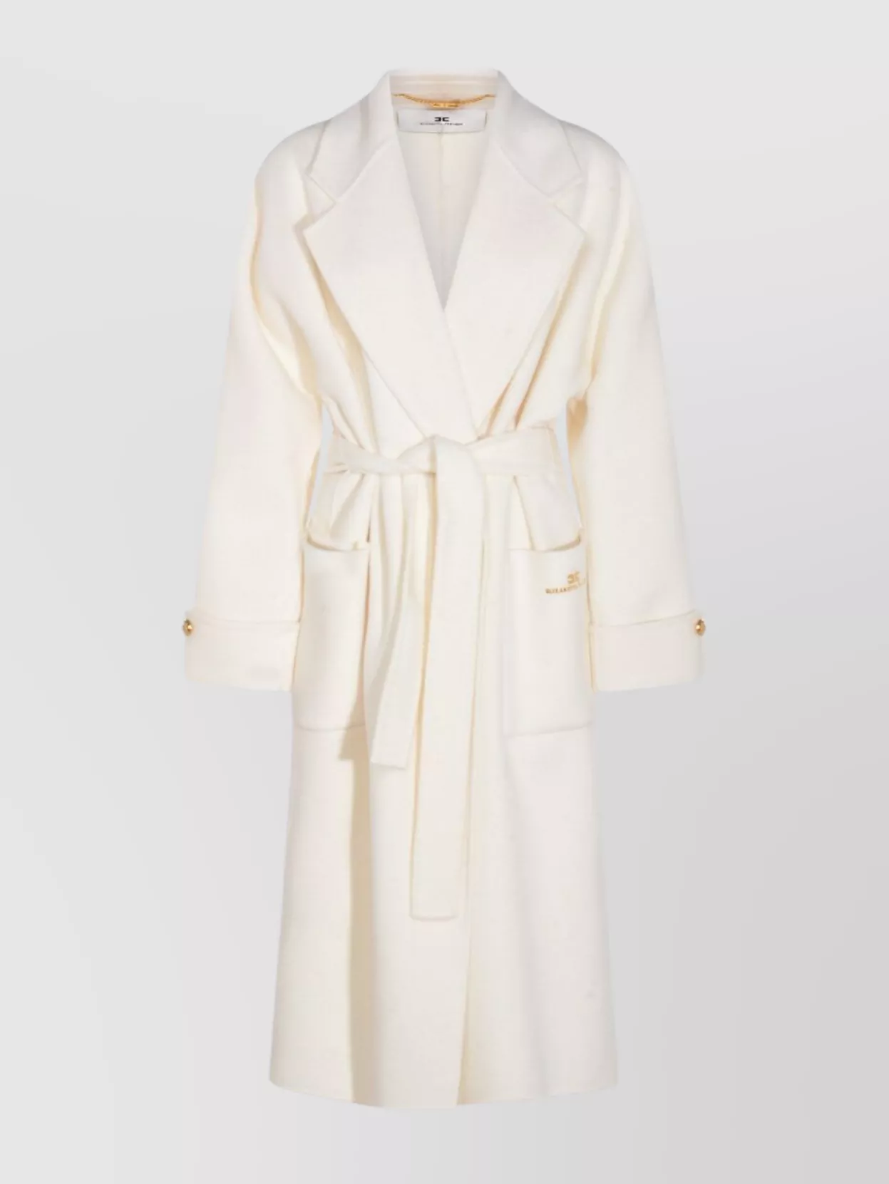 Elisabetta Franchi Long Coat With Belt And Gold Buttons