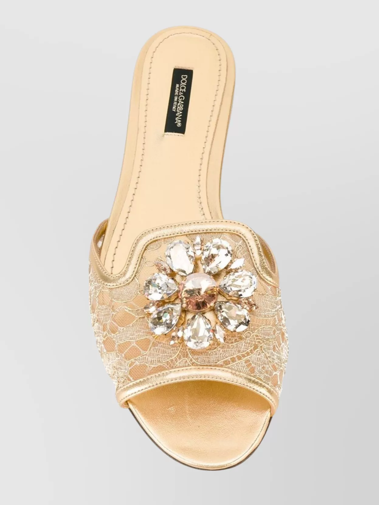 Dolce & Gabbana Crystal Lace Flat Sandals With Floral Pattern