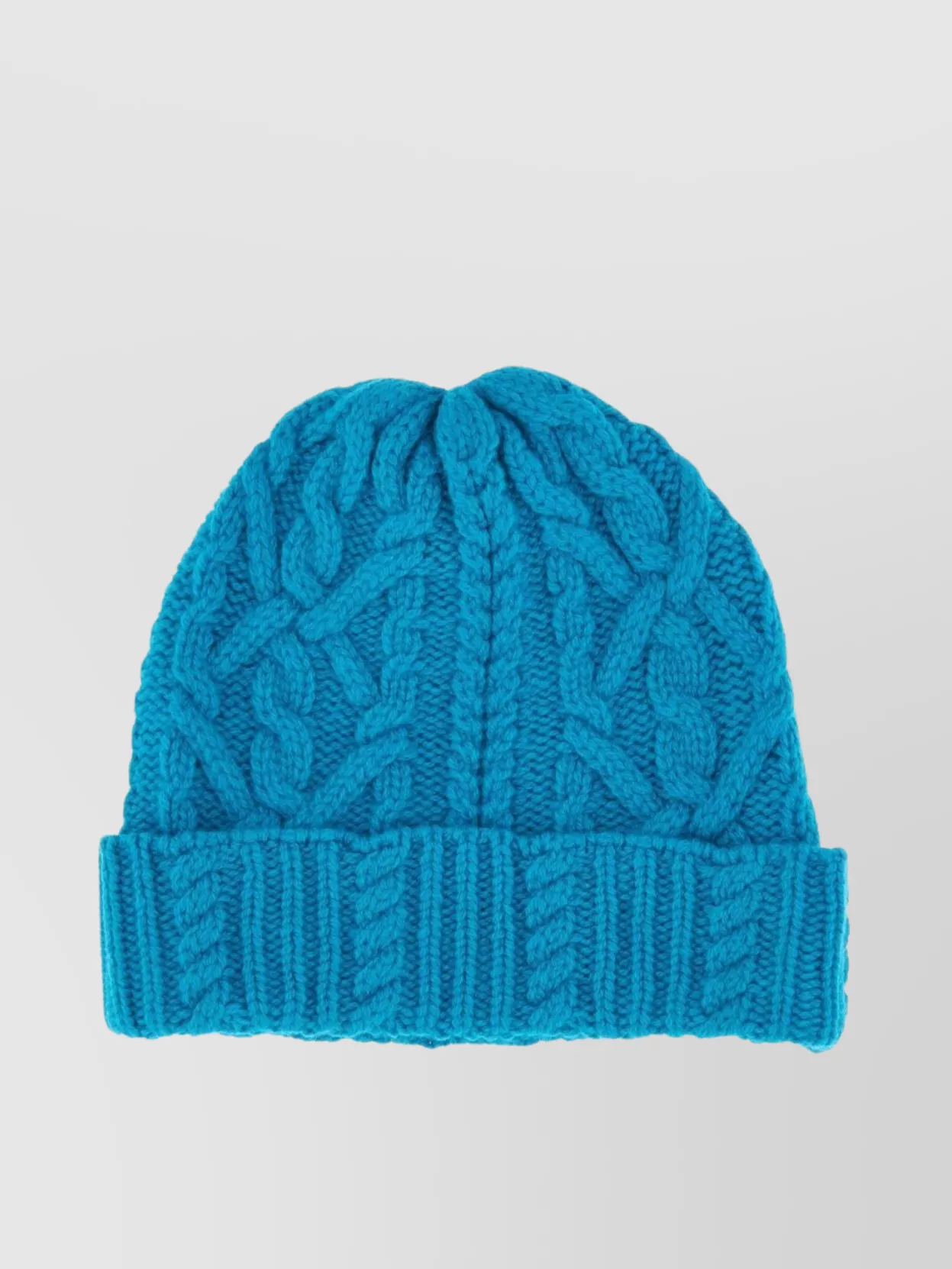 Aspesi Knit Cable Folded Brim Hat In Blue