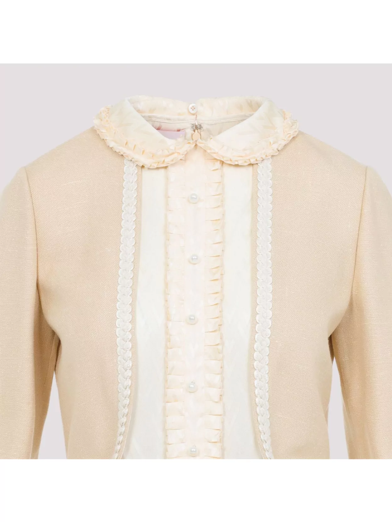 Valentino Nude Viscose-silk Blend Dress With Feather-accented Cuffs