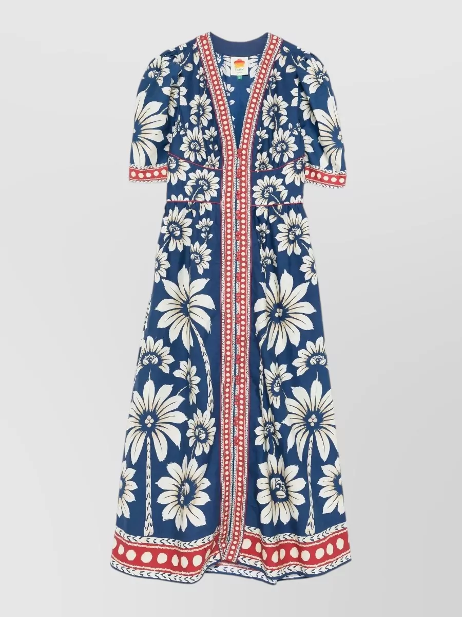 Farm Rio Cotton floral print v neck short sleeve maxi dress