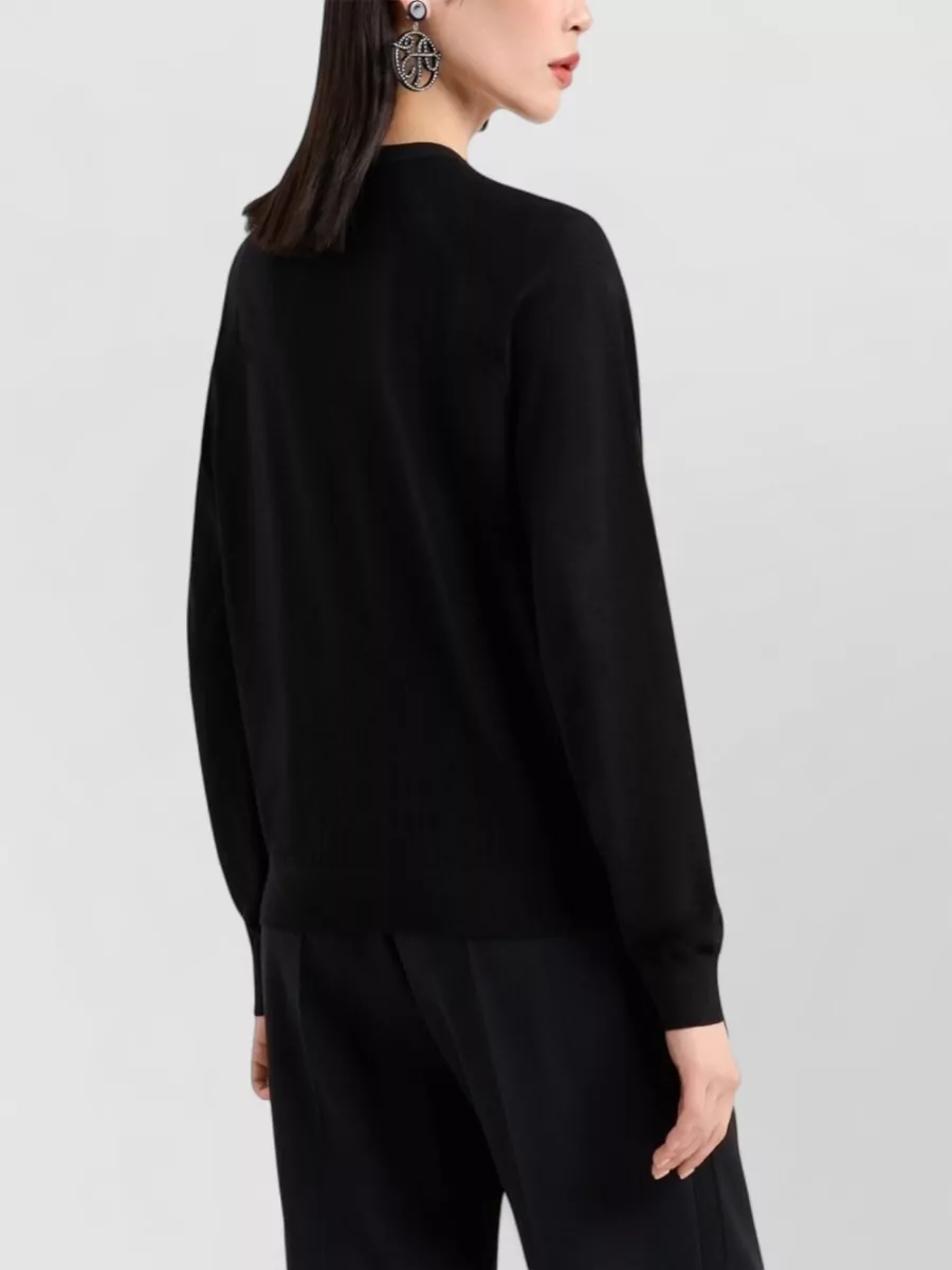 Emporio Armani Fine-Knit Virgin Wool Embroidered Logo Sweater