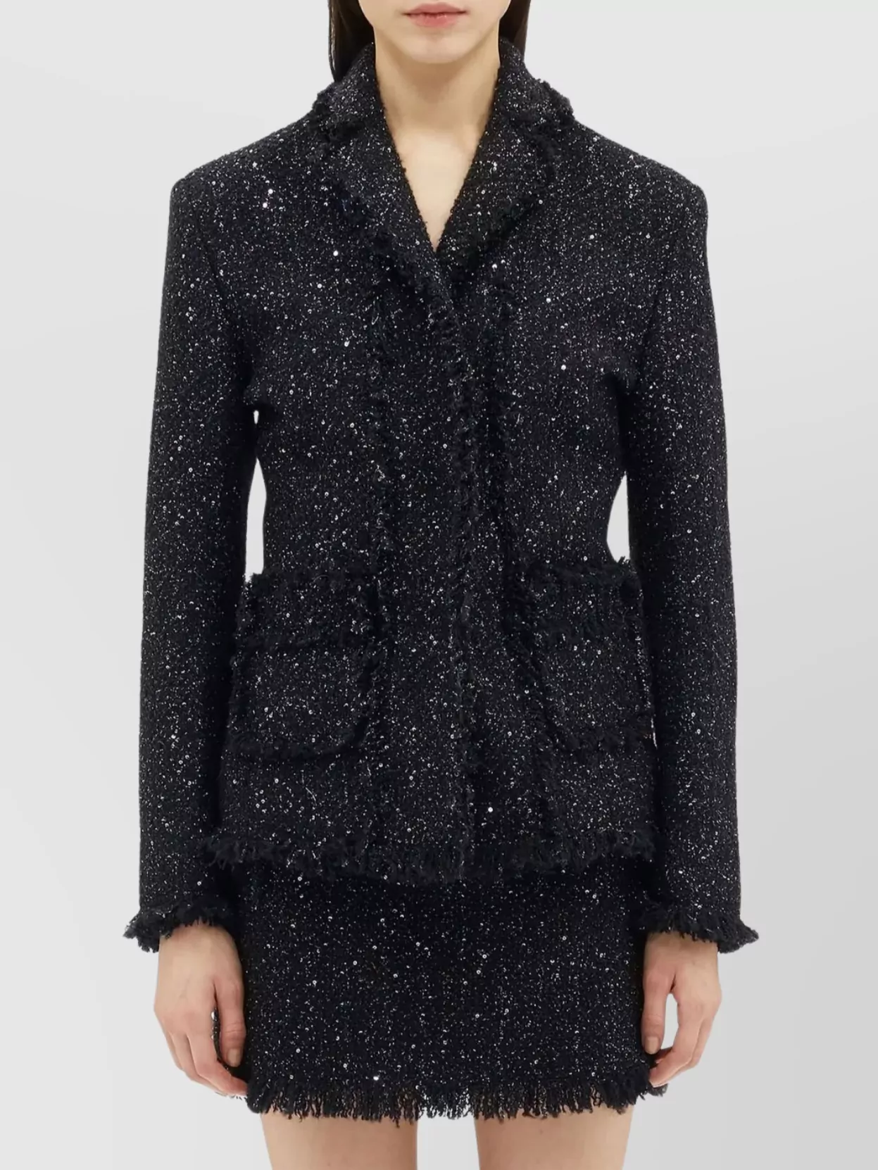 Msgm Fringed Lapel Jacket Textured Fabric