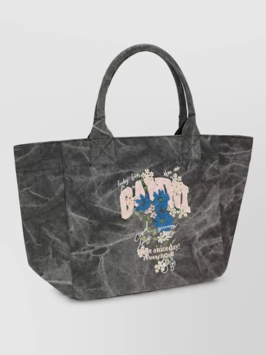 Ganni medium cotton flower-print tote bag
