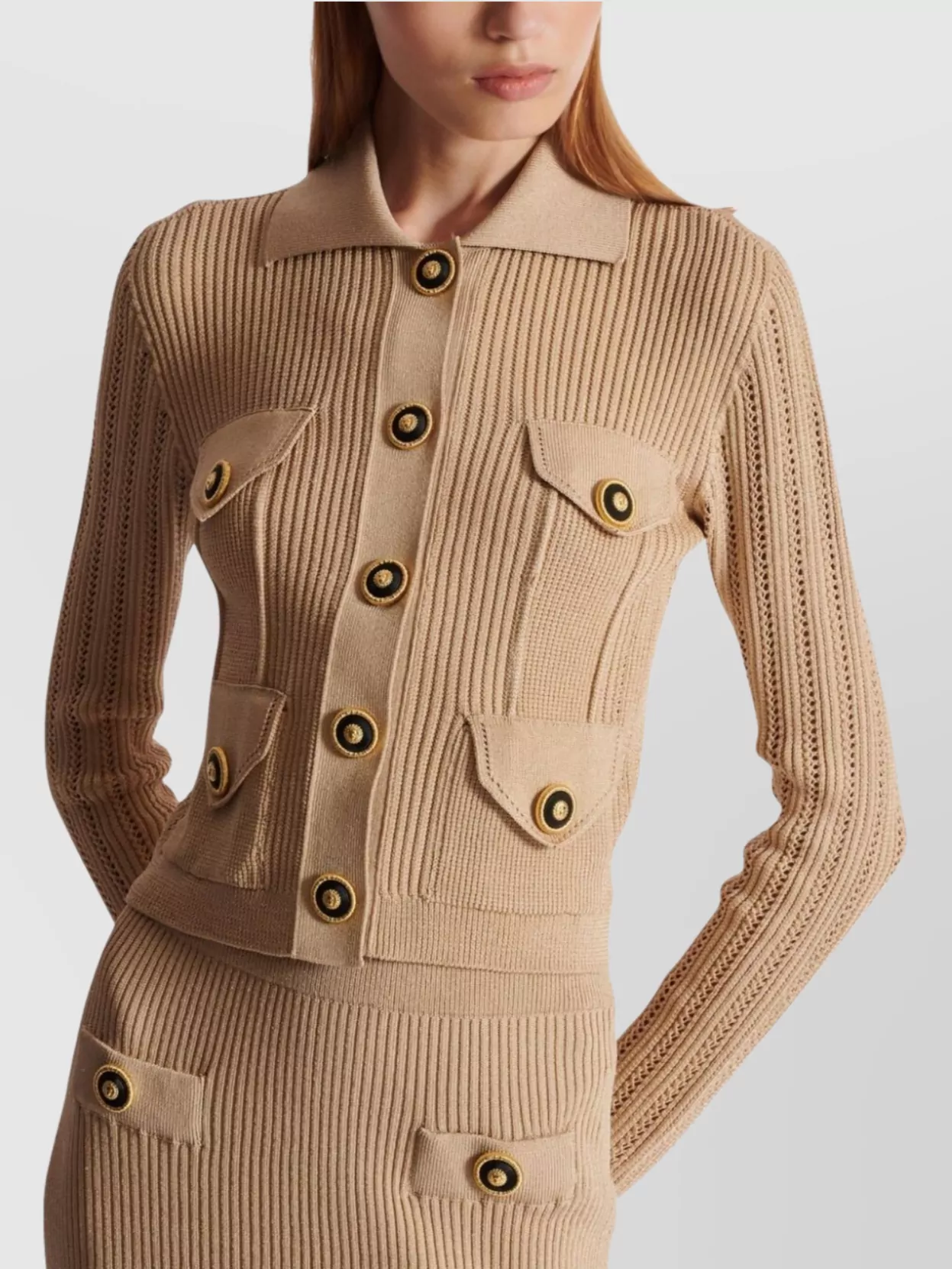 Balmain Ribbed Knit Cardigan Buttoned Pockets