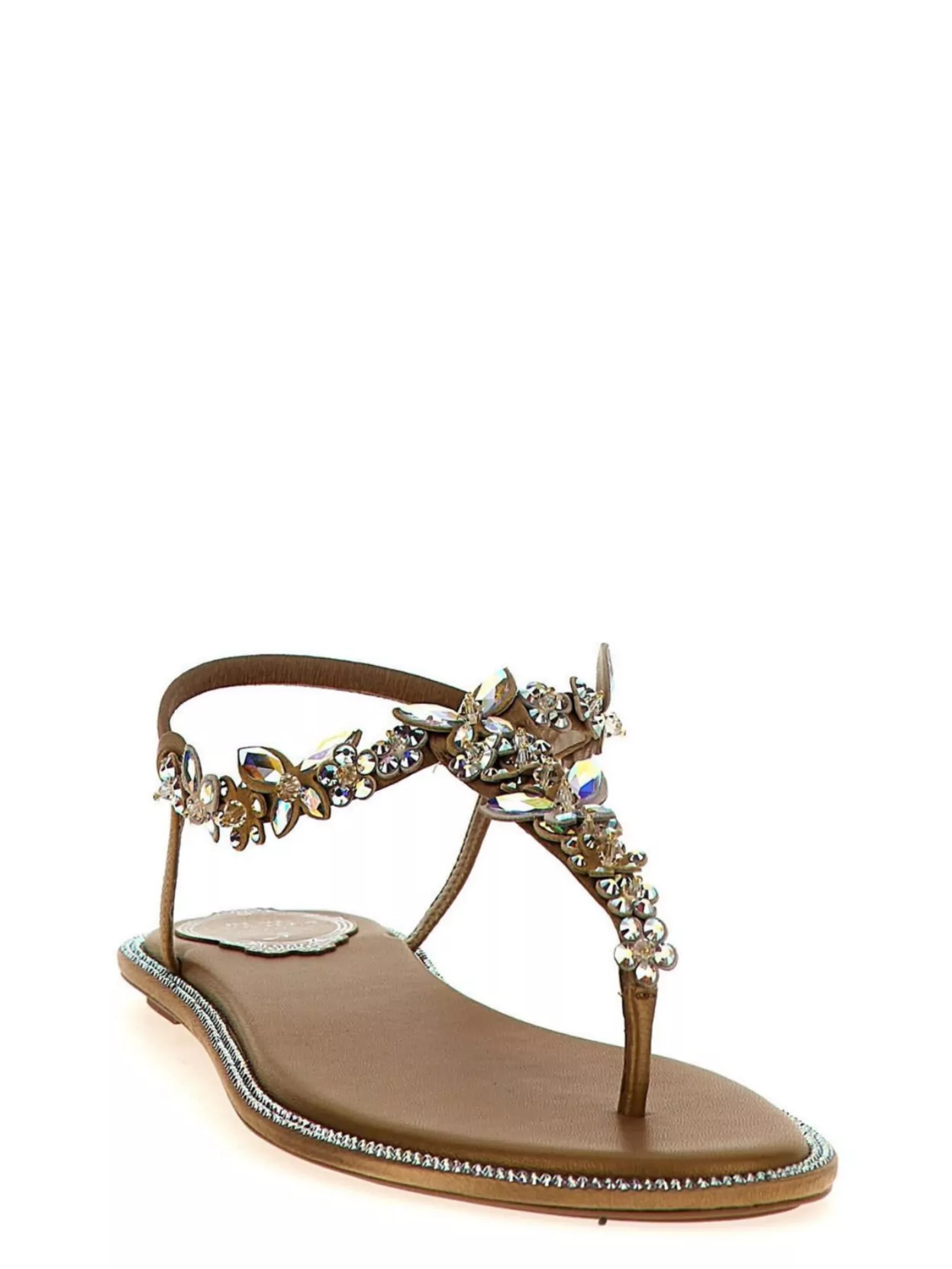 René Caovilla Strappy Sandals Rhinestone T-strap In Brown