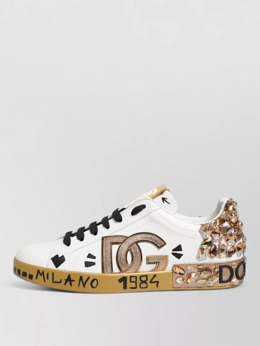 Dolce&Gabbana Leather Crystal-Embellished Low-Top Sneakers