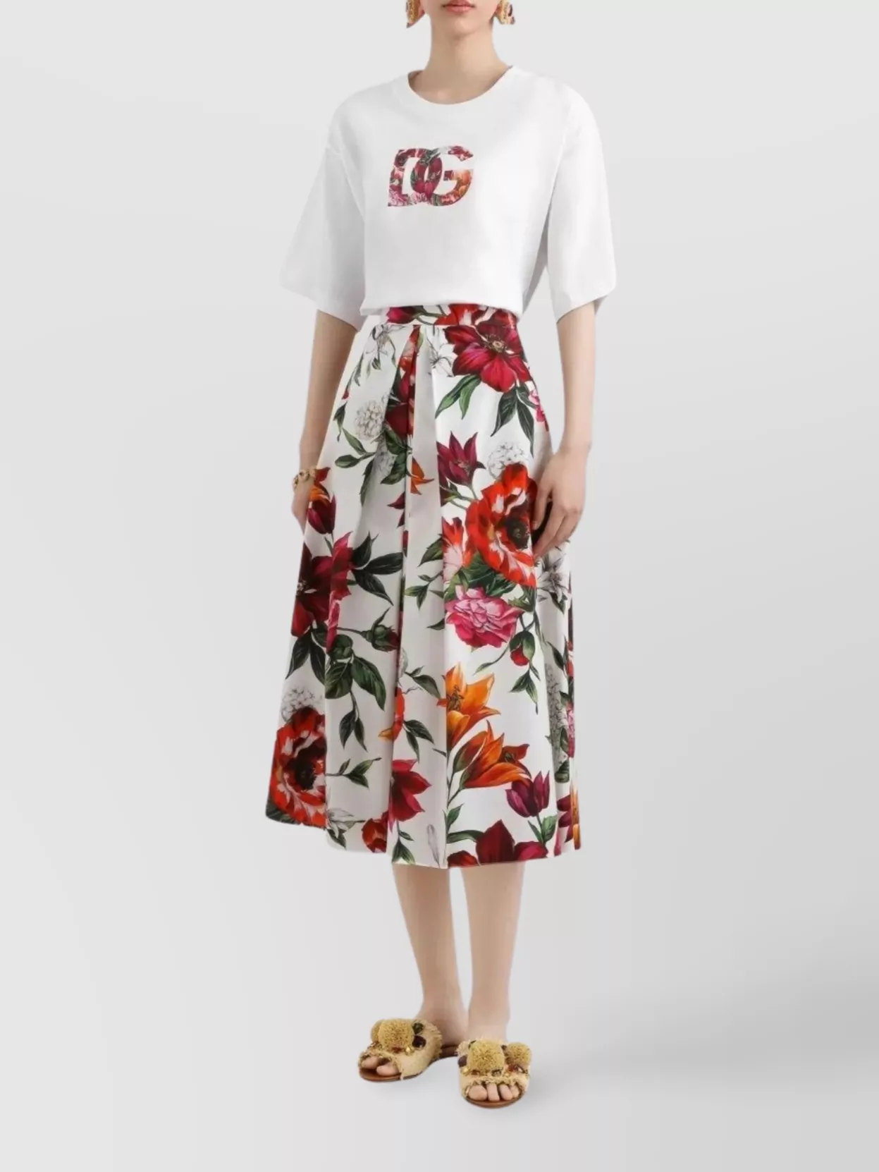 Dolce & Gabbana Short Sleeve Floral Logo T-shirt In Multi