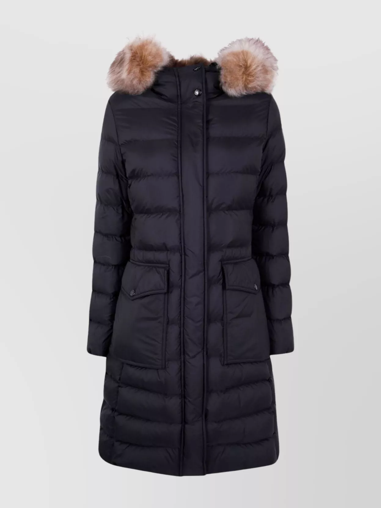 Moncler Long Quilted Parka With Fur Trim Hood