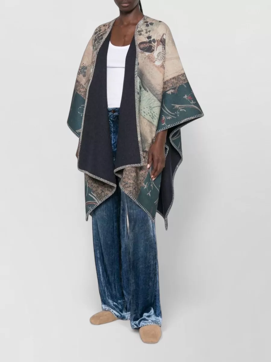 Pierre Louise Mascia Wool Graphic-Print Draped Poncho