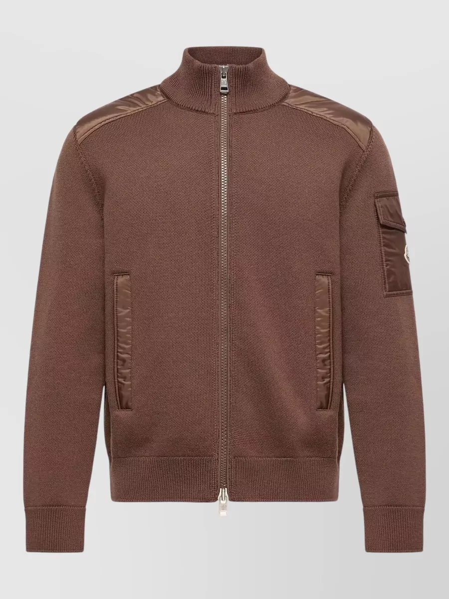 Moncler Wool Padded Cardigan High Collar Zip In Black