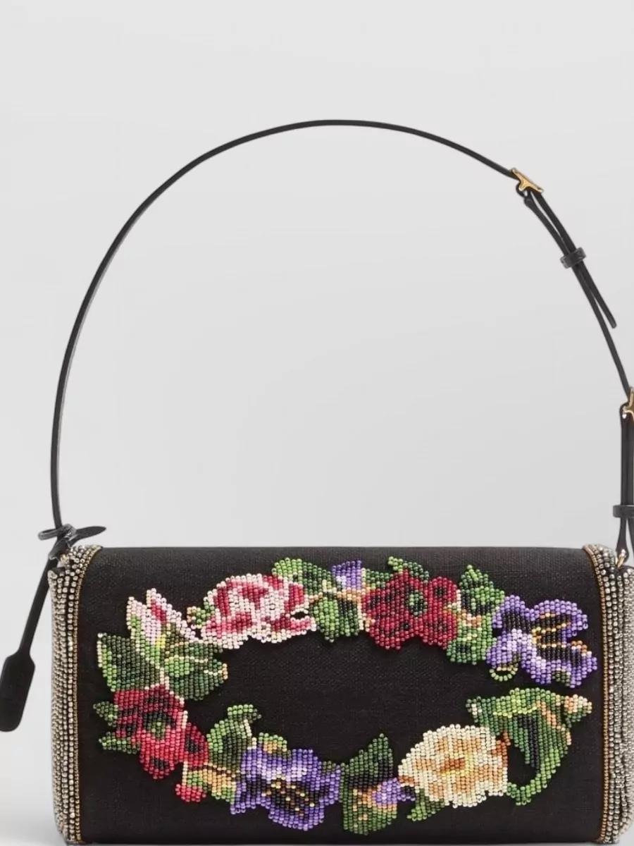 Valentino Garavani De Vain Small Linen Embroidered Shoulder Bag