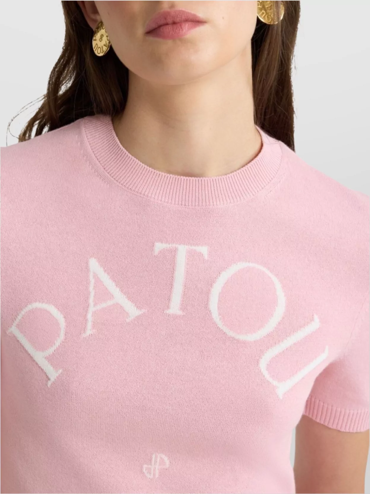 Patou Ribbed Hem Short Sleeve Crewneck Knit