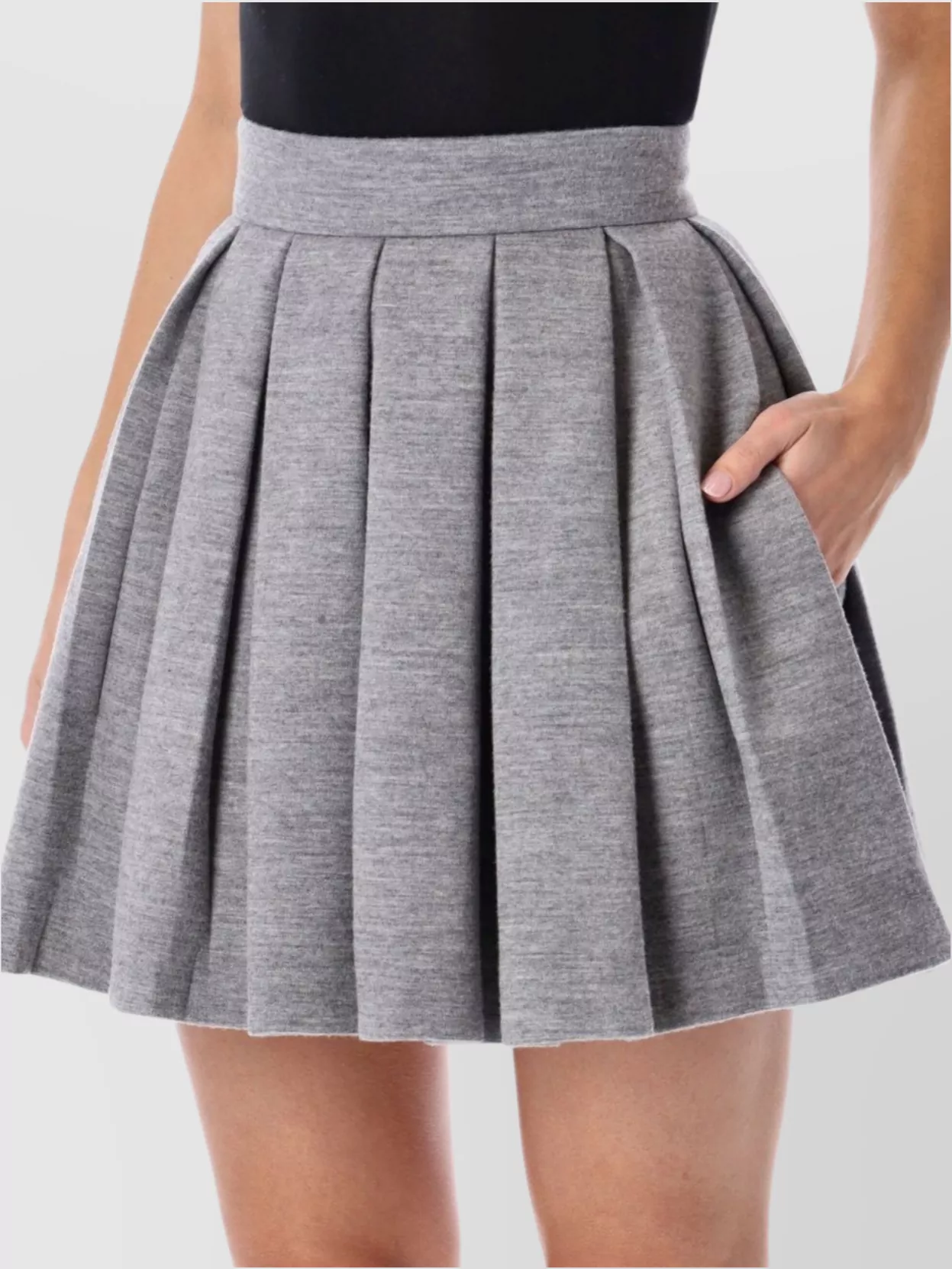 Balmain High Waist Pleated Wool Mini Skirt