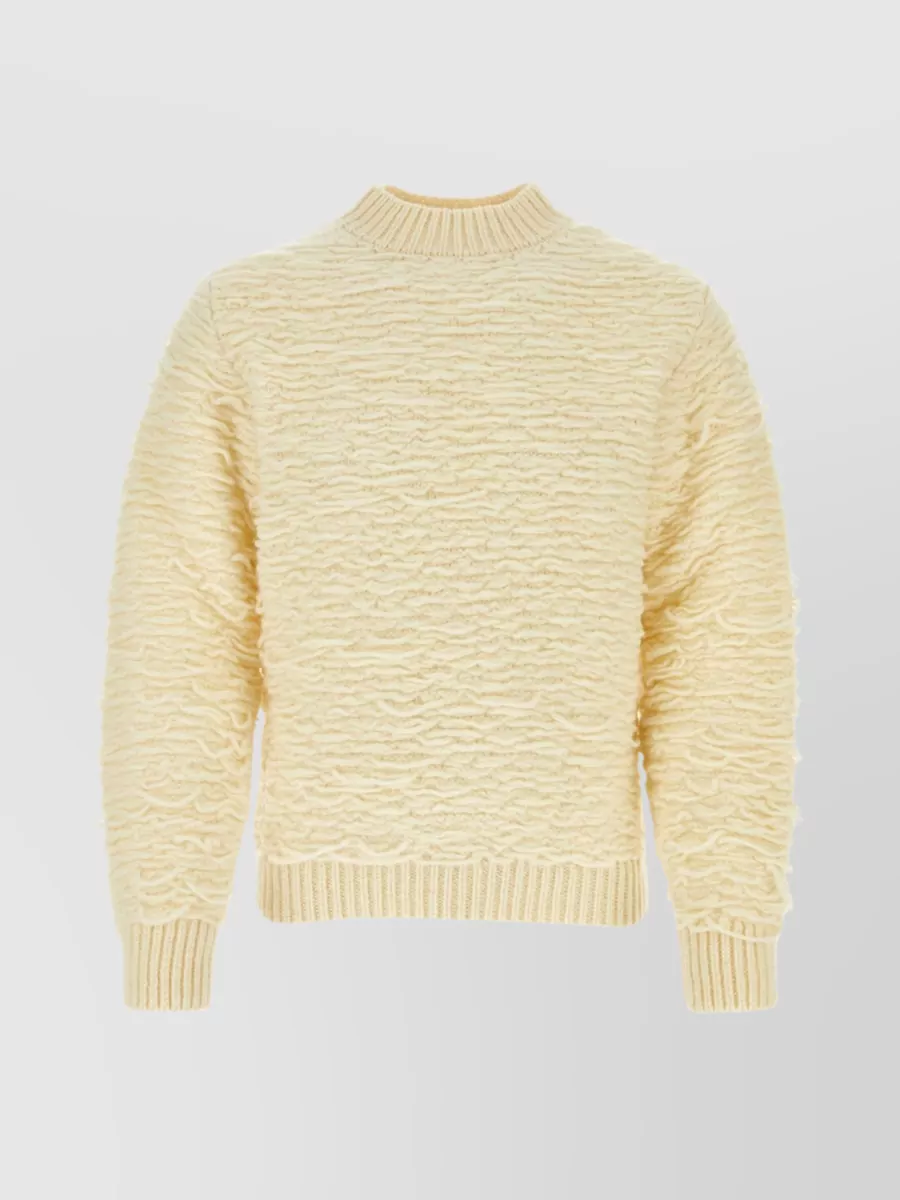 Shop Dries Van Noten Woolen Textured Crew-neck Sweater In Cream