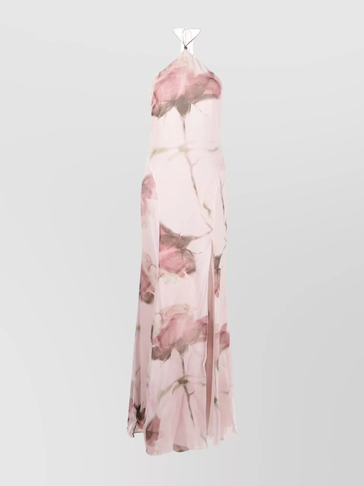 Shop Blumarine Floral Halterneck Dress With Side Slit In Pink
