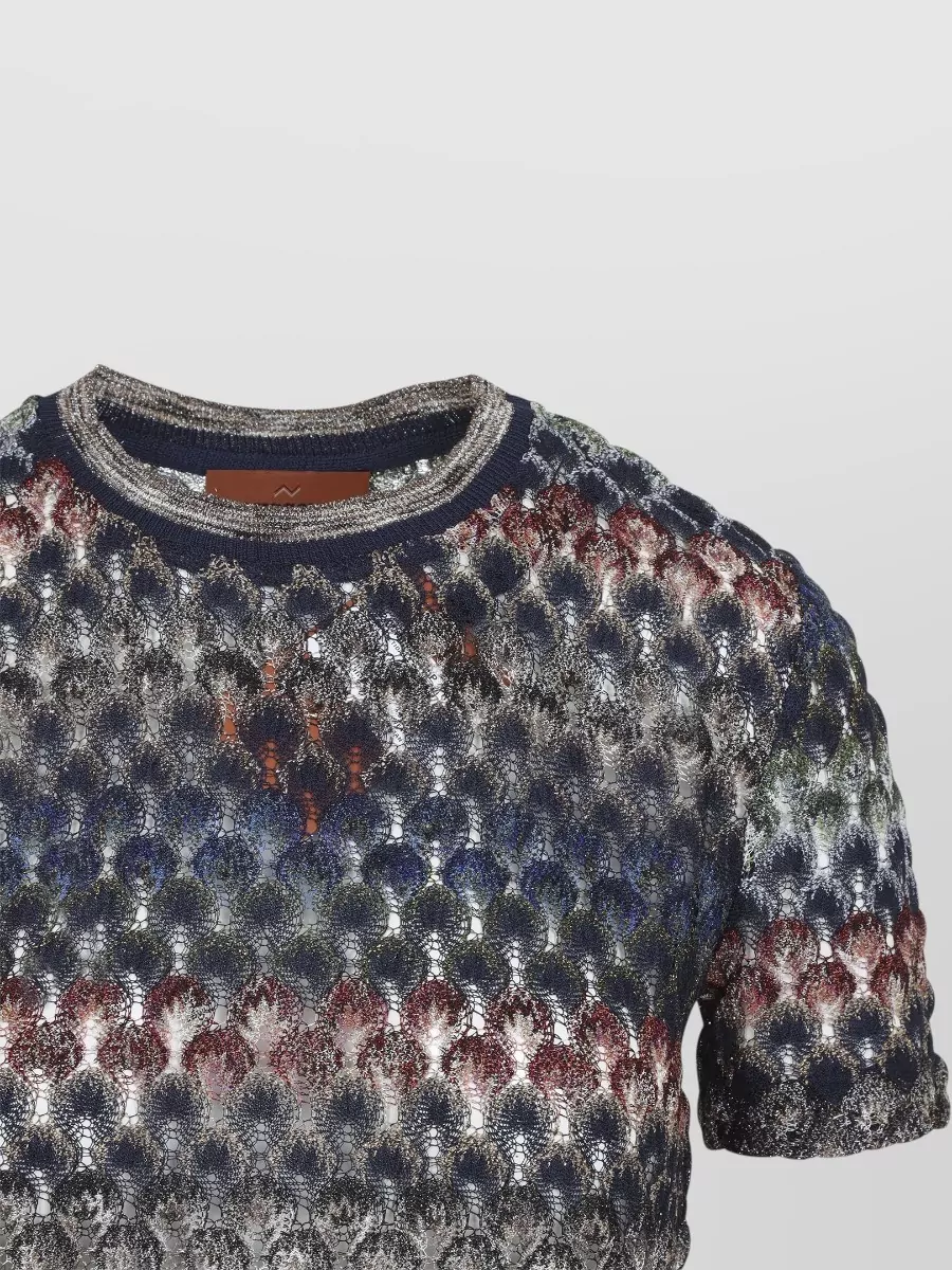 Missoni Open-Knit Geometric-Pattern Metallic Short-Sleeve T-Shirt