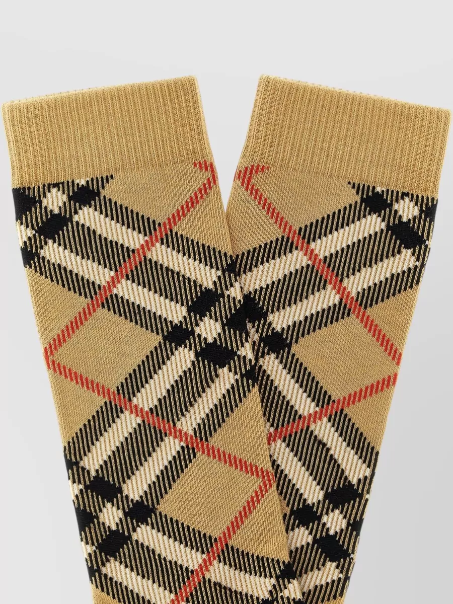 Burberry Checked Socks Mid Calf Ribbed Cuffs