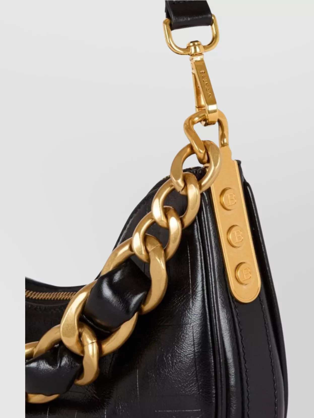Balmain 1945 Moon Bag-Pb Emb Crinkled Lth