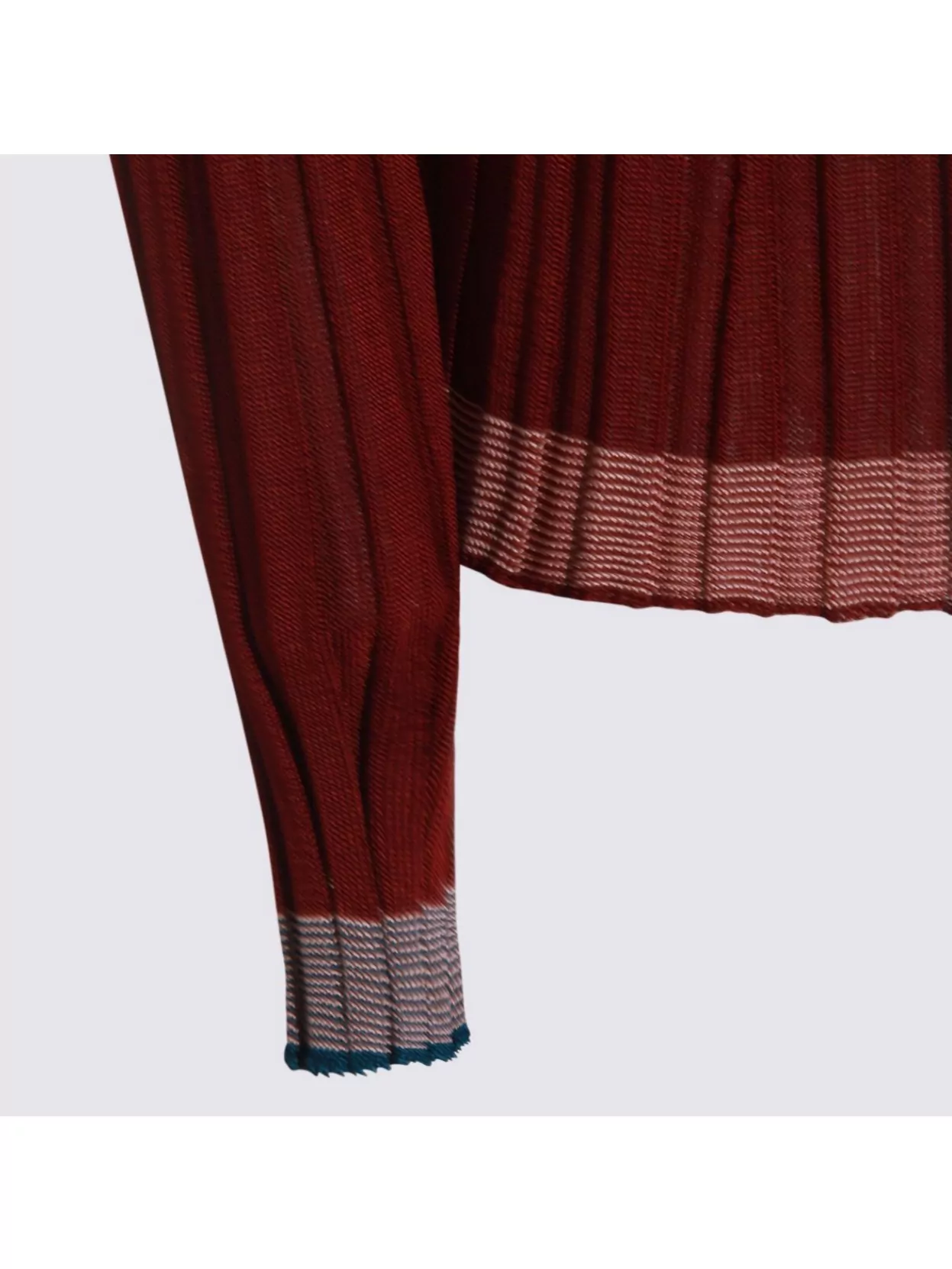 Etro Long Sleeve Polo With Collared Neck And Ribbed Texture In Brown