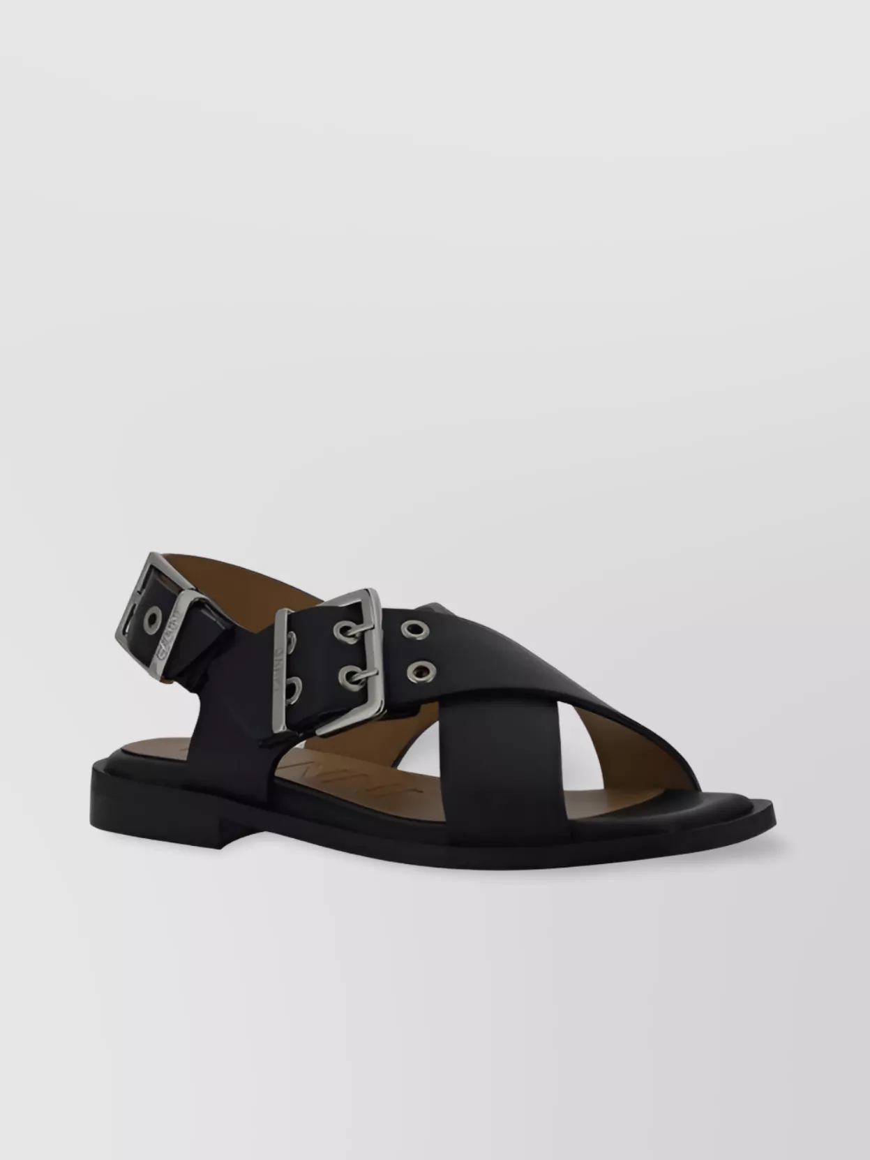 Shop Ganni Crisscross Strap Calfskin Sandals