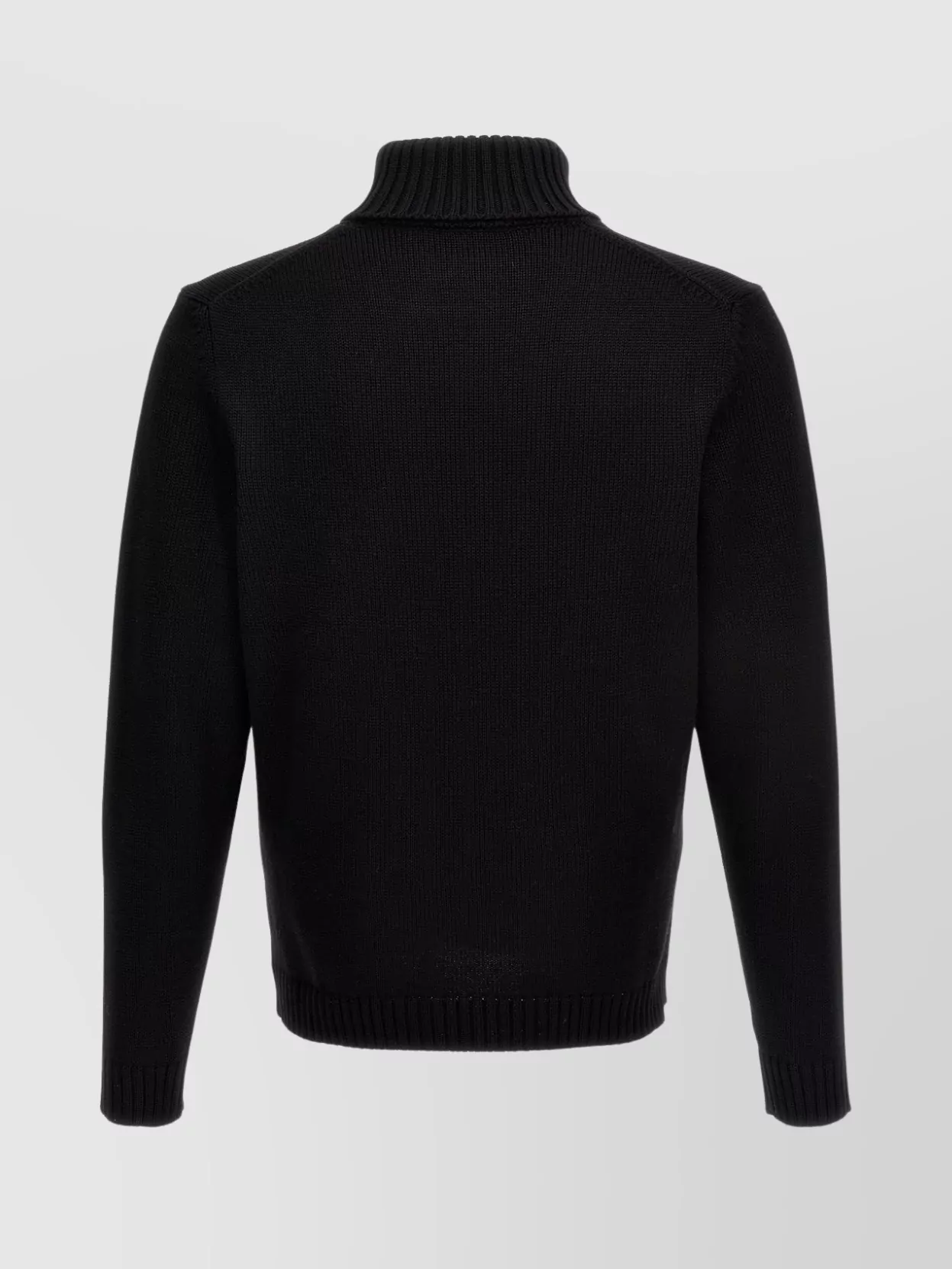 Zanone Fitted Black Wool Turtleneck Sweater With Long Cuffed Sleeves In Black