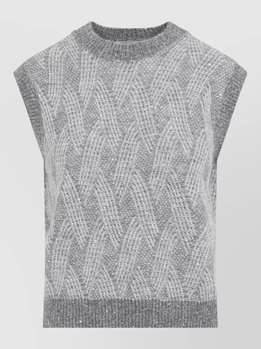 Peserico Ribbed Openwork Sleeveless Mock Neck Knitted Top
