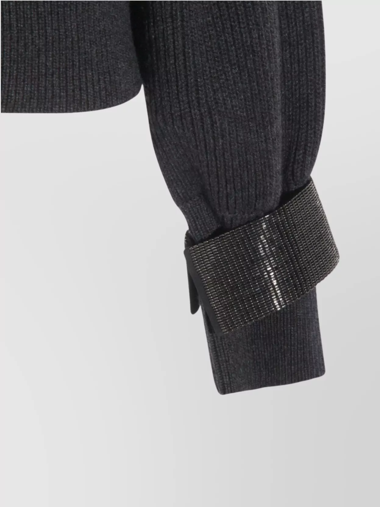 Brunello Cucinelli Ribbed V-neck Knitwear Cuffed Sleeves In Gray
