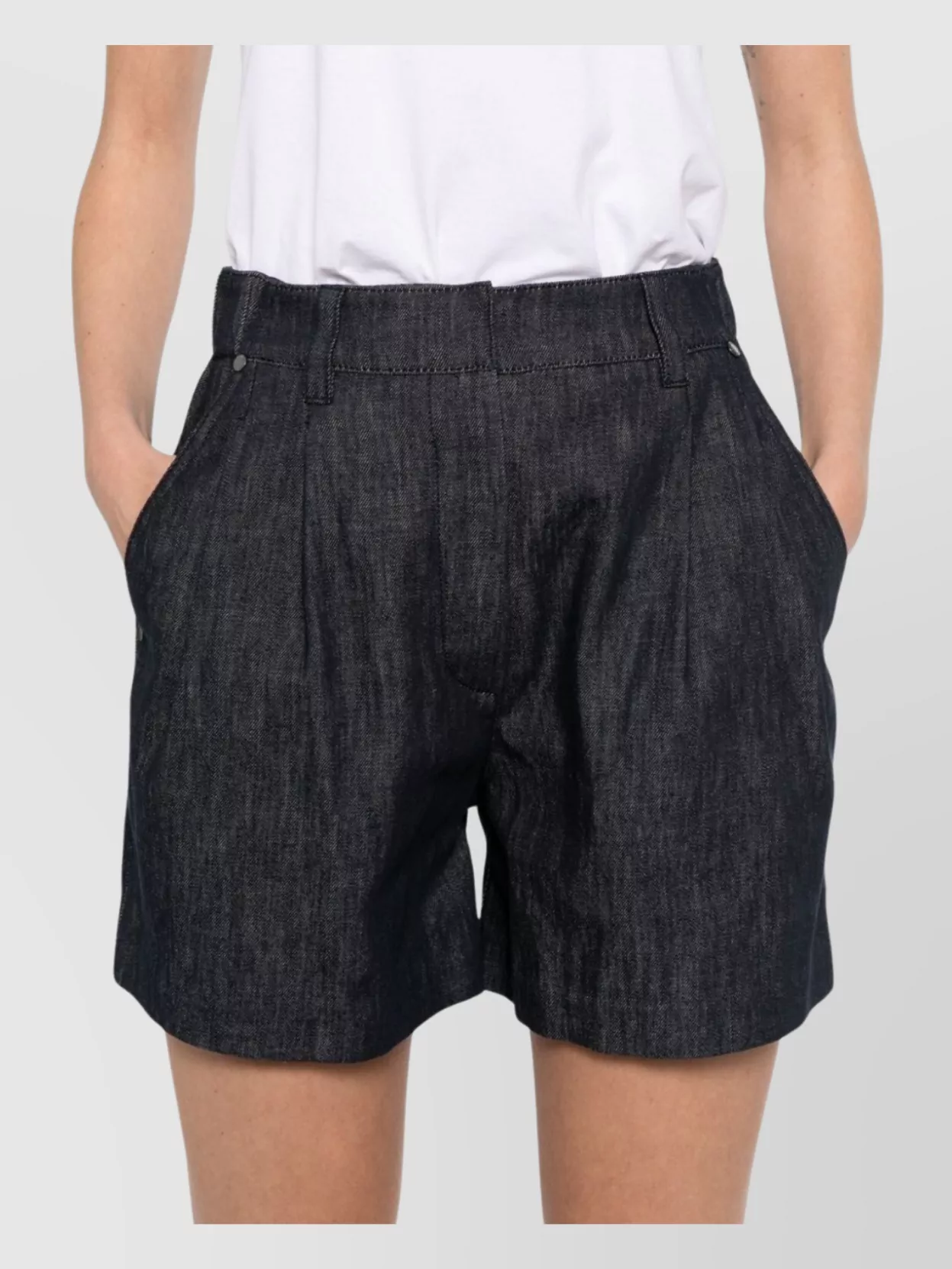 Shop Brunello Cucinelli Denim Cotton Shorts Belt Loops
