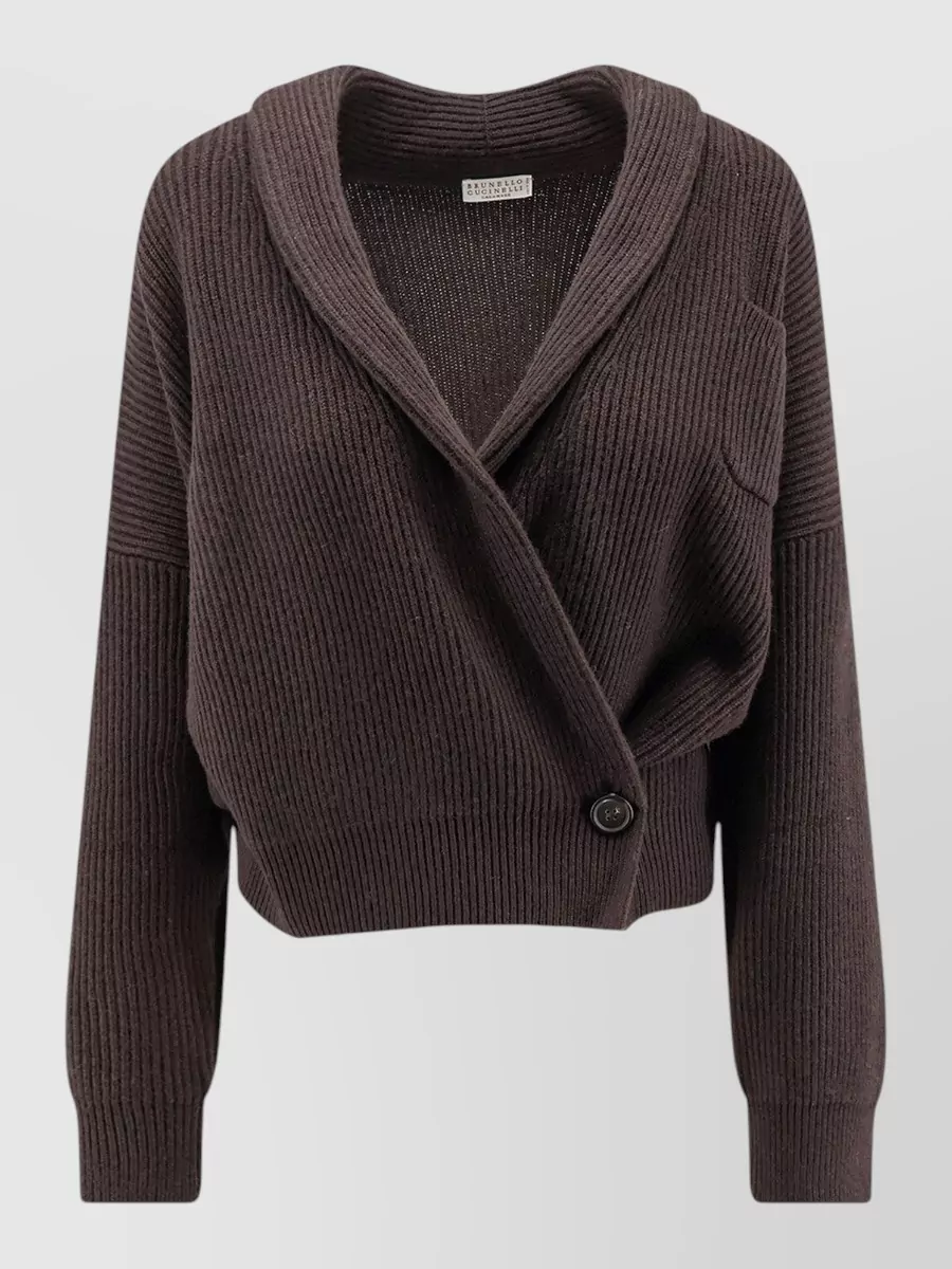 Brunello Cucinelli cashmere ribbed trim wrap cardigan