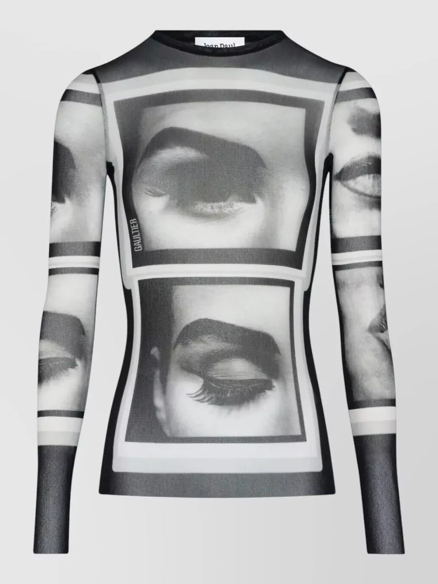 Jean Paul Gaultier Mesh Longsleeve Top Eyes And Lips