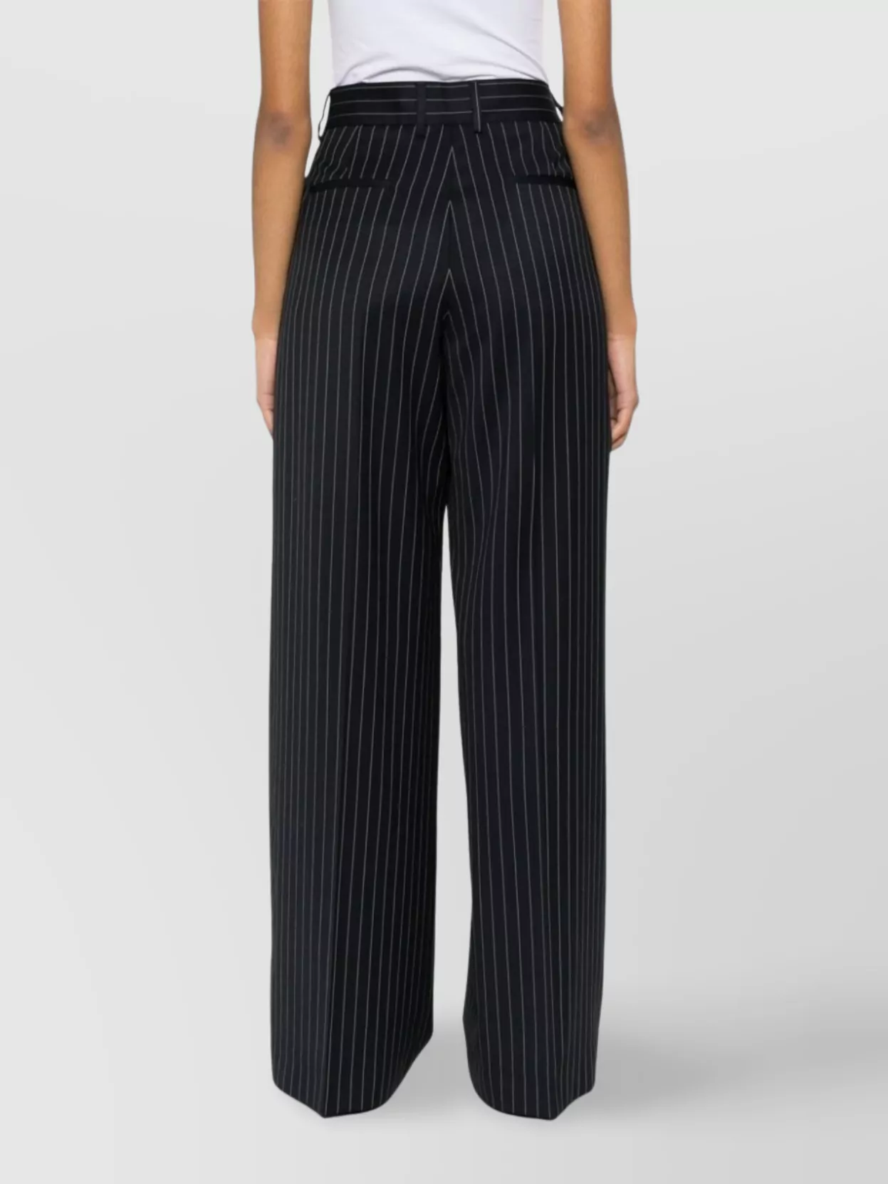 Msgm High Waist Wide Leg Trousers With Pinstripe