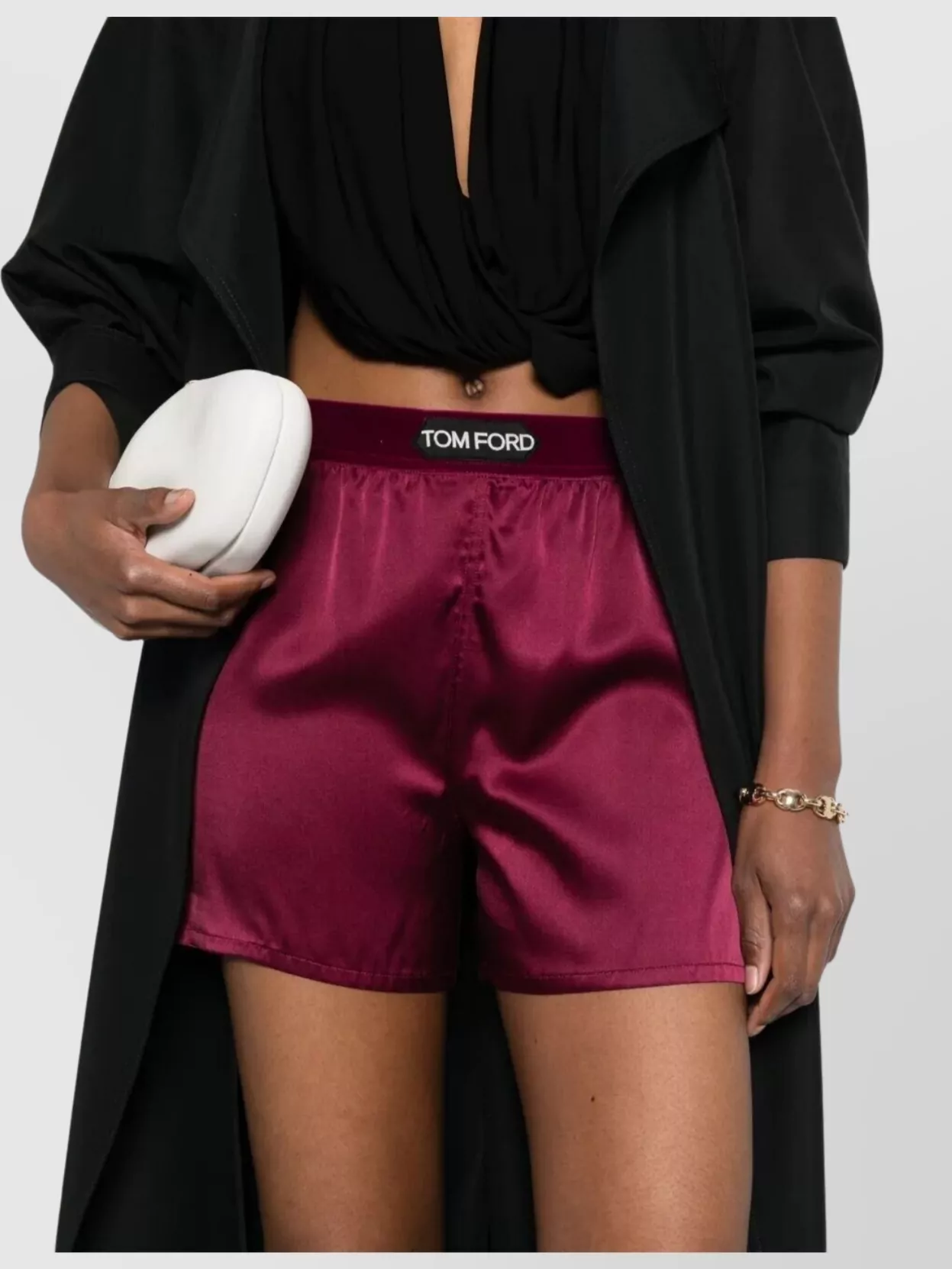 Tom Ford Silk Satin Boxer Shorts With Ruched Detailing In Burgundy