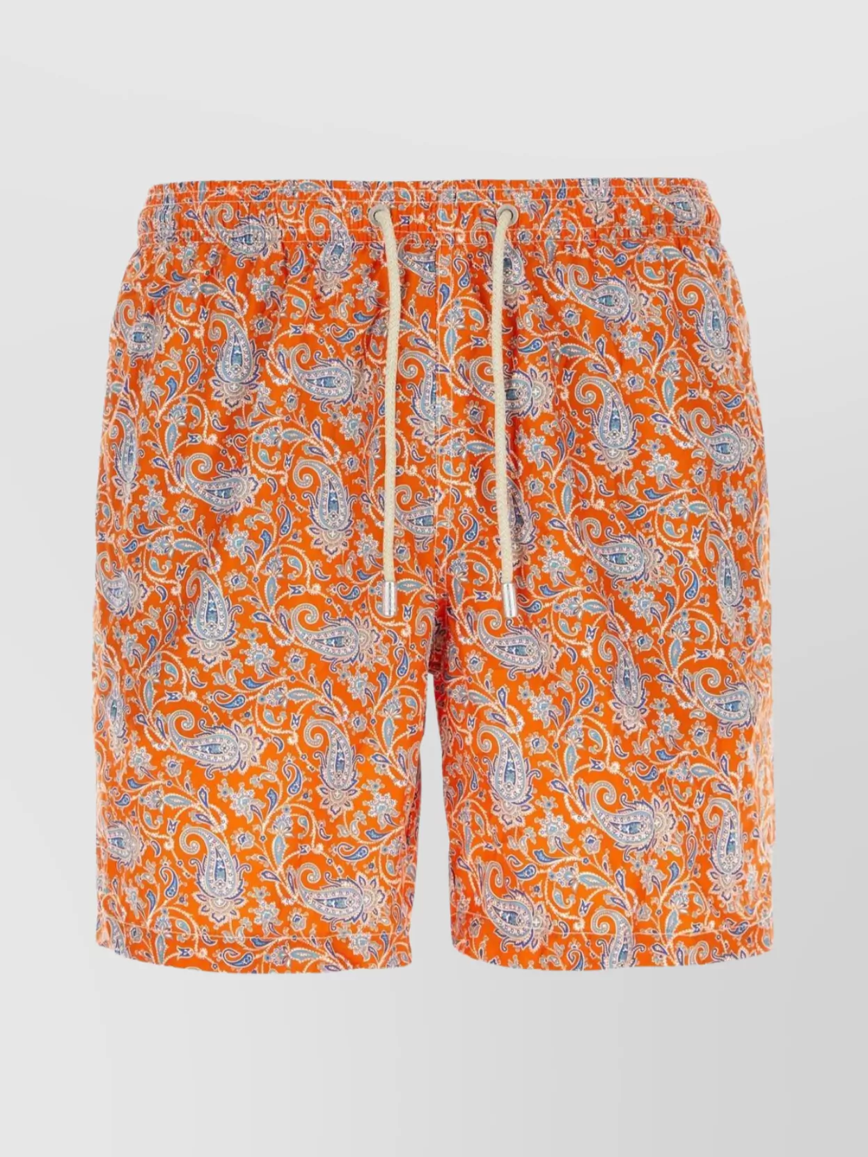 Shop Saint Barth Elastic Waistband Paisley Pattern Side Pockets Swim Shorts