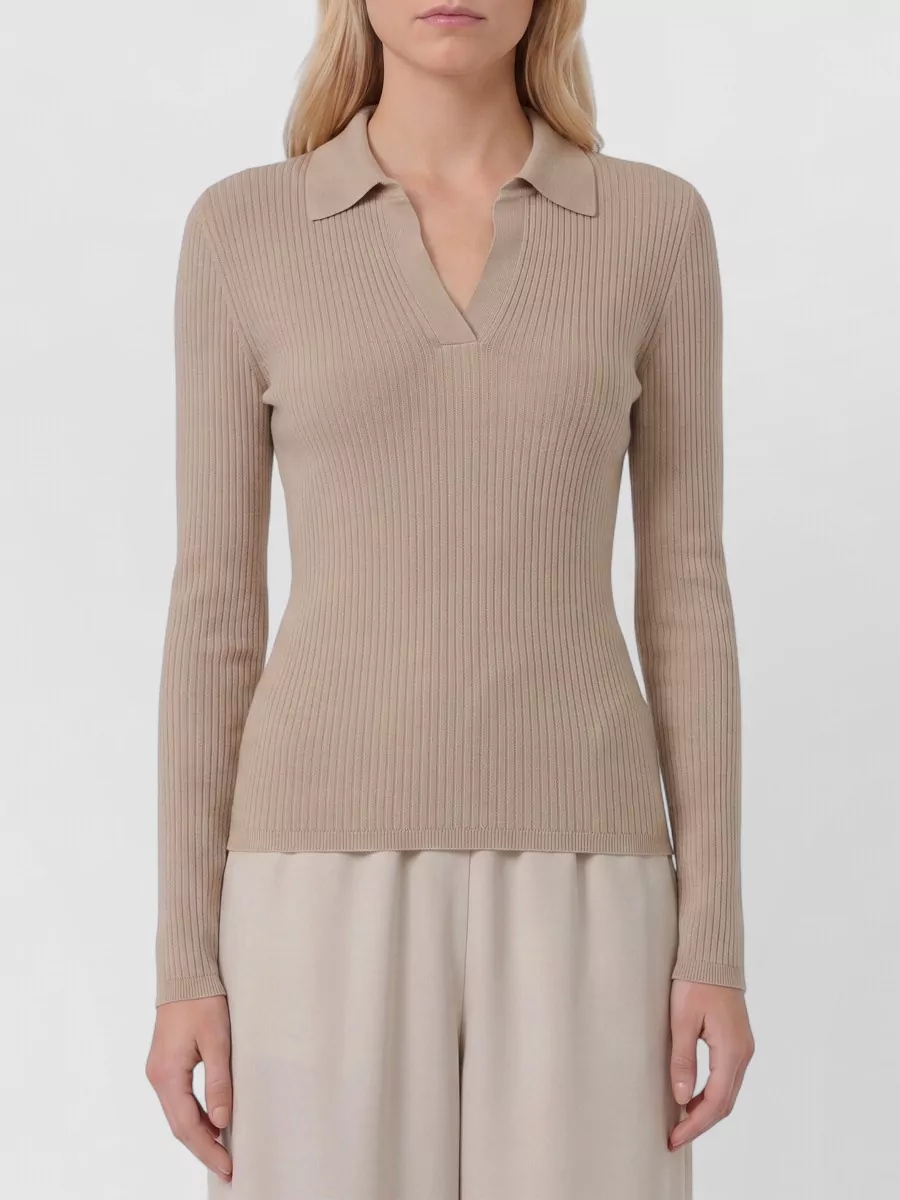 Max Mara cashmere silk ribbed long-sleeve polo sweater