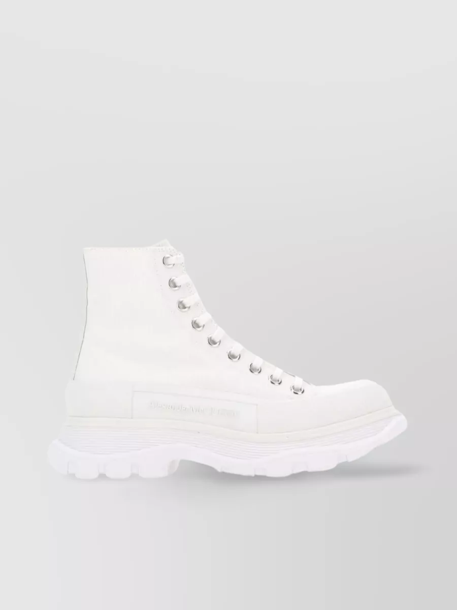 Shop Alexander Mcqueen Canvas High Top Sneakers With Chunky Rubber Sole In White