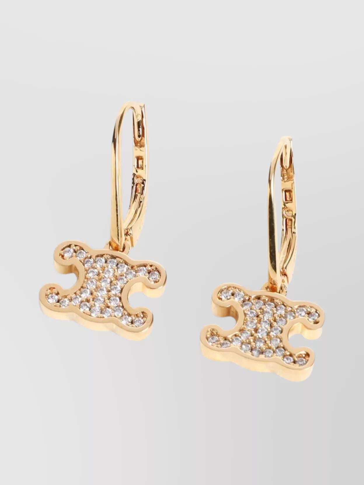 Celine Brass Earrings With Crystal Rhinestone Embellishments