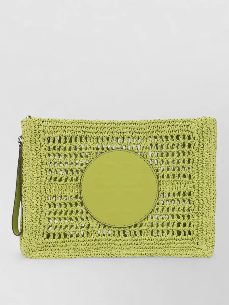 Tory Burch Clutch Bag Circular Patch Woven Texture Strap