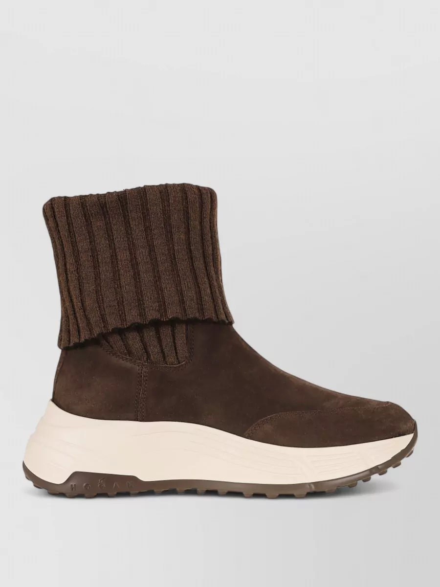 Hogan Leather Ribbed-Cuff Chelsea Boots