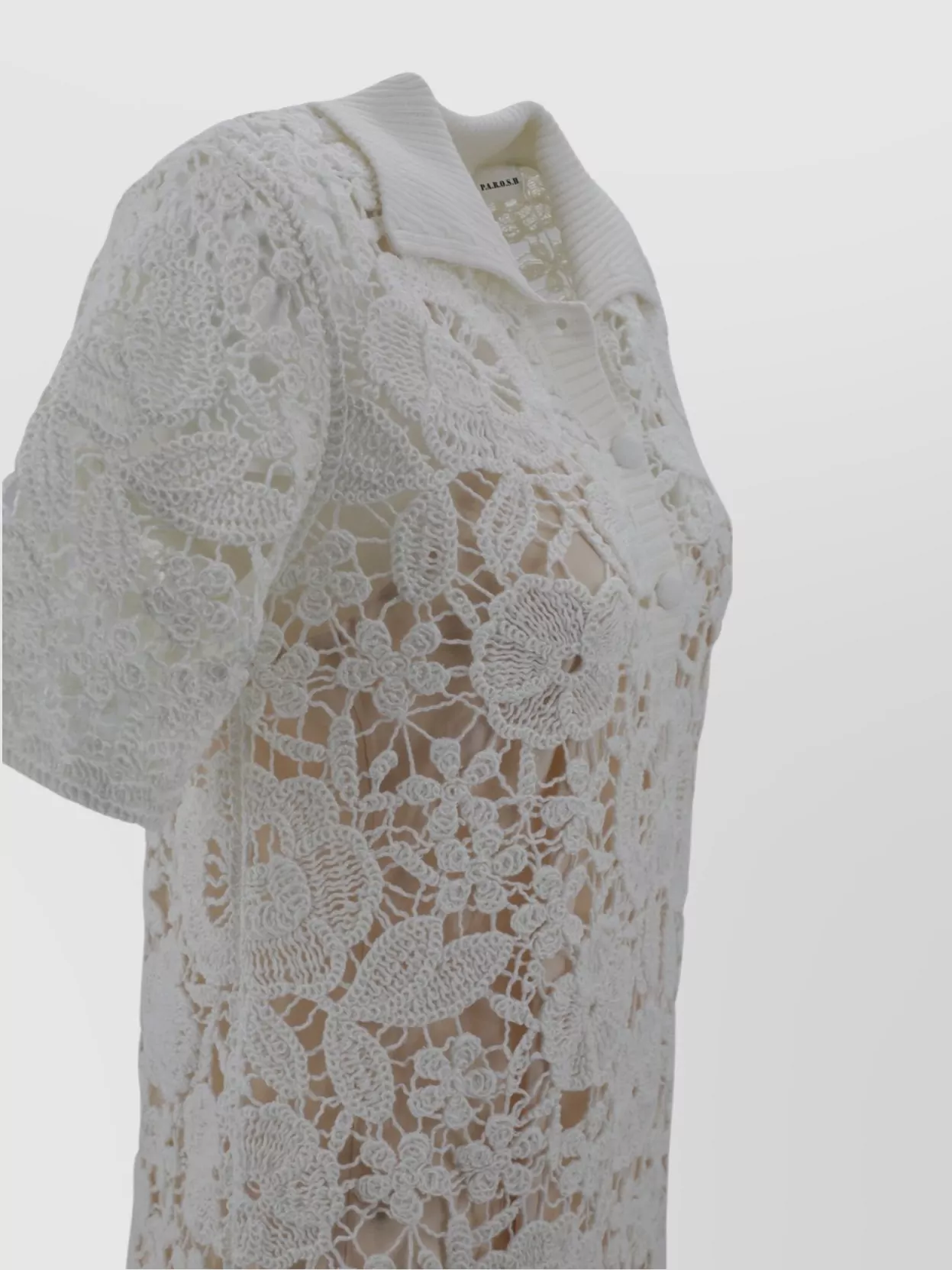 Parosh Floral Lace Short Sleeve Dress